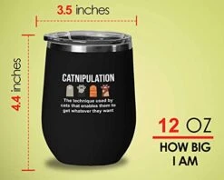 Flairy Land Cat Lady Black Wine Tumbler 12oz - Catnipulation Defiition -Cat Funny Gifts Cat Mom Cat Grandma Pet Paw Kitten Whiskers Cat Lovers Feline Cat Person Cat Rescuer -Zoo Shop 413BR9EmHRL