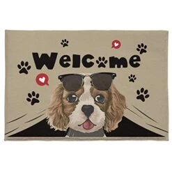 Cute Dog With Sunglasses Doormat Area Rug Non Slip Non-Shedding Absorbent Living Room Entryway Bedroom Floor Mat 24"x35", Anti-Skid Soft Fluffy Door Mat Indoor Home Decor, Pet Paws With Word Welcome -Zoo Shop 413BjNQEsbL