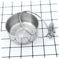 POPETPOP 3pcs Canary Food Trumpet Stand Budgie Cage Accessories Bird Cup Crate Dog Bowl Stainless Steel Pet Cage Bowl Bird Feeder Pet Bowl Hanging Bowl To Feed Water Dispenser Silver -Zoo Shop 413SoAi7U2L