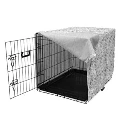 Ambesonne Food Dog Crate Cover, Outline Drawing Of Pepper Pumpkin Tomato Radish Lettuce Carrot And Cucumber, Easy To Use Pet Kennel Cover For Small Dogs Puppies Kittens, 18 Inch, White And Pale Grey -Zoo Shop 413Vig6wEFL