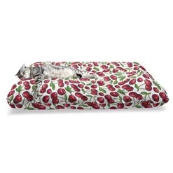 Ambesonne Cherry Pet Bed, Cartoon Graphics Of Juicy Summer Season Fruit Art Ripe Food Pattern, Chew Resistant Pad For Dogs And Cats Cushion With Removable Cover, 24" X 39", Raspberry Dark Pink