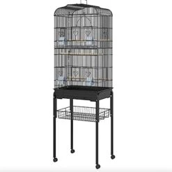 ACQUIRE 63" Metal Indoor Birdcage Starter Kit With Removable Rolling Stand, Storage Basket And Accessories Black Birdcage