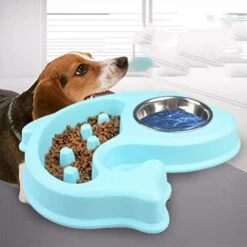 POPETPOP Puppy Feeder Slow Feeder Bowl Dog Anti-Choking Bowl Stainless Steel Drinking Water Bowl Dog Food Feeder (Sky-Blue) Doggie Toys -Zoo Shop 414MYY3ygmL