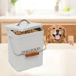 Dog Food Treat Storage Container With Lid Scoop Included - Perfect Farmhouse Dog Food Bin For Kitchen Countertop, Shelf, Decoration Home - Dog Food - White