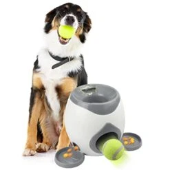 ACULIP Cat Feeder Cat Food Bowl, Tennis Ball Thrower Pet Dog Toys Chewing Accessories Automatic Ball Launcher Dog Throwing Machine Toy Interactive Feeding