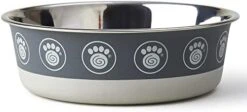 PetRageous 17024 Samara Stainless-Steel Non-Slip Dishwasher Safe Dog Bowl Gray 7-Cup 8.27-Inch Diameter 2.5-Inch Tall For Large Dogs, Grey -Zoo Shop 415b6Q72p4L. AC