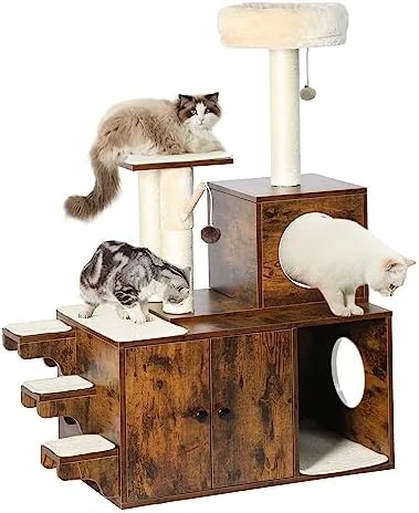 YITAHOME Litter Box Enlcosure With Cat Tree, 4-in-1 Modern Cat Tree With Cat Mat, Indoor Wooden Cat House Separable Litter Box Furniture Hidden End Table For 3-4 Large Cats 10 YITAHOME Litter Box Enlcosure With Cat Tree, 4-in-1 Modern Cat Tree With Cat Mat, Indoor Wooden Cat House Separable Litter Box Furniture Hidden End Table For 3-4 Large Cats - Image 8