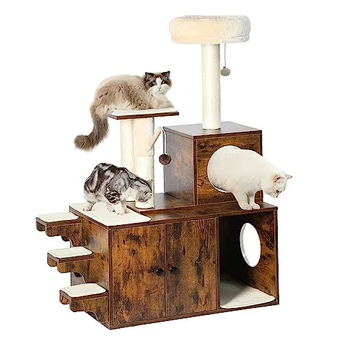 YITAHOME Litter Box Enlcosure With Cat Tree, 4-in-1 Modern Cat Tree With Cat Mat, Indoor Wooden Cat House Separable Litter Box Furniture Hidden End Table For 3-4 Large Cats 3 YITAHOME Litter Box Enlcosure With Cat Tree, 4-in-1 Modern Cat Tree With Cat Mat, Indoor Wooden Cat House Separable Litter Box Furniture Hidden End Table For 3-4 Large Cats