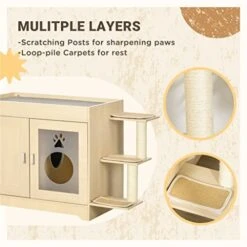 ACQUIRE 3 In 1 Litter Box Enclosure Hidden Kitty House Cat Tree, Cat Washroom Storage Bench With Double Doors, Multiple Layers 11 ACQUIRE 3 In 1 Litter Box Enclosure Hidden Kitty House Cat Tree, Cat Washroom Storage Bench With Double Doors, Multiple Layers -Zoo Shop 415yTABB6nL