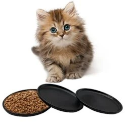 Fhiny 3Pcs Ceramic Shallow Cat Dish, 6 Inch Whisker Fatigue Free Cat Feeder Bowls Food Saucer Minimalist Single Pet Plate Great For Kitten And Kitty Short Legged Munchkin Cat Dishwasher Safe Black