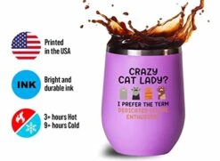 Cat Owner Pink Wine Tumbler 12oz - Dedicated Feline - Cat Women Fun Cat Parents Stuff Lady Paws Pet Dad Gifts -Zoo Shop 416gIRvwCHL
