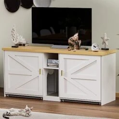 WJFORLION Cat Litter Box Enclosure, Cat Box Furniture Hidden - Hidden Cat Litter Box Furniture For 2 Cats, Large Wood Cat Litter Box Furniture For Living Room, White -Zoo Shop 4172kfQlocL