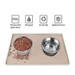 Hubulk Dog Feeding Mat,Silicone Pet Food And Water Bowl Placemat,Dishwasher, High Raised Edge To Prevent Spills,Nonslip Waterproof Tray To Stop Messes On Floor（24"x16"x0.5", Taupe） -Zoo Shop 417HkUdcF0L