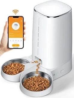 ROJECO Automatic Cat Feeders For 2 Cats, 4L Timed Cat Feeder Dog Dry Food Dispenser With Splitter And Desiccant Bag, Dual Power Supply And Low Food Alarms, 1-6 Meals And 1-60 Portion Smart Pet Feeders -Zoo Shop 417IZ6Hwg2L. AC