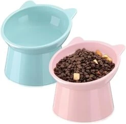 Zhehao 2 Pieces Raised Cat Bowl Tilted 15 Degrees Elevated Cat Food And Water Bowls Set Anti Vomit Dog Kitten Food Dishes Pet Feeder For Cats And Small Dogs (Green, Pink) -Zoo Shop 417WWzjbO L. AC