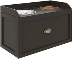 PawHut Large Elevated Dog Bowls With Storage Drawer Containing 21L Capacity, Raised Pet Feeding Station With 2 Stainless Steel Bowls, Gray -Zoo Shop 417khhoz5aL. AC