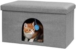 Furhaven Pet House For Indoor Cats & Medium/Small Dogs, Collapsible & Foldable W/ Plush Ball Toy - Living Room Ottoman Cat Condo - Coconut Brown, Large -Zoo Shop 417wPNC8jpL. AC