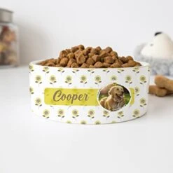 GENERIC Custom Pet's Photo & Name Bowl, Personalized Sunflower Pattern Bowl, Dog Name Bowl, Cat Name Bowl, Gift For Pets, Ceramic Pet Bowl, Available In 2 Sizes