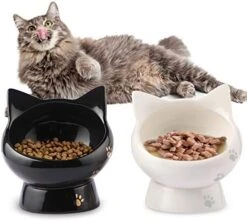 Cat Bowl, Raised Cat Food Bowls Anti Vomiting, Handmade Elevated Cat Bowl, Ceramic Pet Food Bowl For Flat-Faced Cats, Small Dogs, Protect Pet's Spine,Dishwasher Safe, Black And White, 2pcs (Bowl-2) -Zoo Shop 418W0XnzRfL. AC