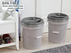 Mighty Tuff 5 Gallon / 21 Pound Pet Food Storage Container, Pack Of 2 With Metal Handle And Airtight Lid To Lock In Freshness, Light Grey Base & Dark Grey Lid -Zoo Shop 418fsIan6vL