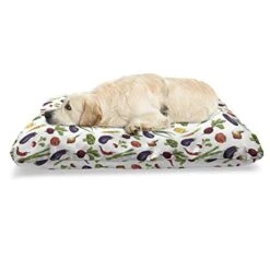 Ambesonne Vegetable Art Pet Bed, Watercolor Style Food Spring Onions Eggplant And Radish Repeating Pattern, Chew Resistant Pad For Dogs And Cats Cushion With Removable Cover, 24" X 39", Multicolor