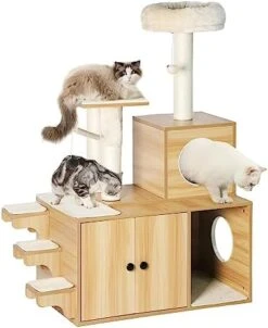 YITAHOME Litter Box Enlcosure With Cat Tree, 4-in-1 Modern Cat Tree With Cat Mat, Indoor Wooden Cat House Separable Litter Box Furniture Hidden End Table For 3-4 Large Cats 16 YITAHOME Litter Box Enlcosure With Cat Tree, 4-in-1 Modern Cat Tree With Cat Mat, Indoor Wooden Cat House Separable Litter Box Furniture Hidden End Table For 3-4 Large Cats -Zoo Shop 418unn5K8eL. AC