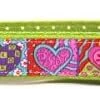 Yellow Dog Design Crazy Hearts On Green Polka Grosgrain Ribbon Collar 1" Wide And Fits Neck 18 To 28", Large