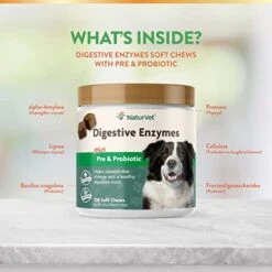 NaturVet – Digestive Enzymes - Plus Probiotics & Prebiotics – Helps Support Diet Change & A Healthy Digestive Tract – For Dogs & Cats (Soft Chews, 120 Count)