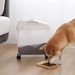 20Lb Airtight Rice Storage Container With Wheels, Dry Food Cereal Flour Storage Bin Sealed 12Lb Cat Dog Pet Food Tank Organizer Coffee (brown) -Zoo Shop 419RnBfNusL