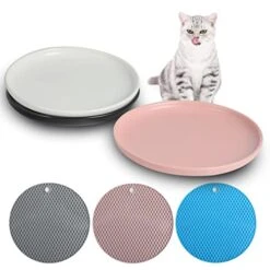 Dorakitten Ceramic Cat Food Dish: Cat Wet Food Bowls Cat Feeding Wide Bowls To Stress Relief Of Whisker Small Plates, Shallow Bowls For Kittens And Small Animals With Non-Slip Mat