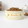 GENERIC Personalized Flowers & Yellow Plaid Pattern Pet Bowl, Dog Name Bowl, Cat Name Bowl, Gift For Pets, Ceramic Bowl