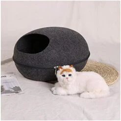 YangYan Pet Cat Bed Cave Sleeping House Nest Kennel Felt Cloth Zipper Pet Cat Basket Egg Shape Pet Bed Mat Cushion For Cats Small Dogs (Color : D, Size : 47x39x25cm) -Zoo Shop 41AJm 9zRL. AC