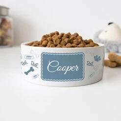 GENERIC Personalized Dog Paw Print Pattern Pet Bowl, Dog Name Bowl, Gift For Pets, Ceramic Bowl Available In Two Sizes