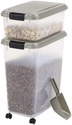 IRIS USA 3-Piece 42 Lbs / 57.5 Qt WeatherPro Airtight Pet Food Storage Container Combo With Scoop And Treat Box For Dog Cat And Bird Food, Stackable, Keep Pests Out, Translucent Body, BPA Free, Navy -Zoo Shop 41AXcTABApL. AC