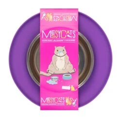 Messy Cats Single Silicone Feeder With Stainless Saucer Shaped Bowl | Anti-Slip Non-Skid Cat Food Bowl | One Cat Bowl In Feeding/Water Station | 1.75 Cups (Purple) -Zoo Shop 41B9VBRjMuL