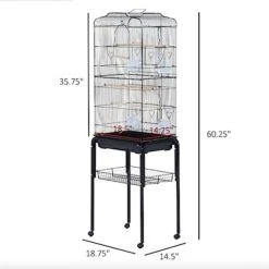 ACQUIRE 63" Metal Indoor Birdcage Starter Kit With Removable Rolling Stand, Storage Basket And Accessories Black Birdcage -Zoo Shop 41BFOCCGwoL