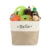 Personalized Dog Toy Box Square Basket With Leather Handles , Custom Name And Paw Pattern Puppy Toy Bin , Storage Baskets For Organizing Food Clothes And Pets Accessories(White Beige) -Zoo Shop 41BbHwl9m9L