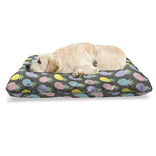 Ambesonne Scandinavian Pet Bed, Colorful Tropical Pineapples On Dark Toned Background Ornate Ripe Exotic Food, Chew Resistant Pad For Dogs And Cats Cushion With Removable Cover, 24" X 39", Multicolor 3 Ambesonne Scandinavian Pet Bed, Colorful Tropical Pineapples On Dark Toned Background Ornate Ripe Exotic Food, Chew Resistant Pad For Dogs And Cats Cushion With Removable Cover, 24" X 39", Multicolor