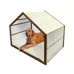 Ambesonne Banana Wooden Dog House, Graphic Illustration Of Tropical Fruit Ripe And Healthy Exotic Food, Indoor & Outdoor Portable Dog Kennel With Pillow And Cover, X-Large, Pale Green Yellow