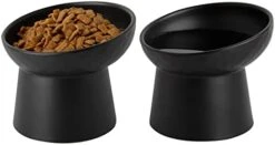 KITCHENLESTAR Small Ceramic Raised Cat Bowls, Tilted Elevated Food Or Water Bowls, Stress Free, Backflow Prevention, Dishwasher And Microwave Safe, Lead & Cadmium Free(Black) -Zoo Shop 41CpB7PAGQL. AC