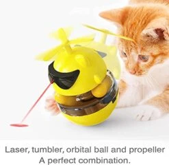 PUINGREN Cat Food Tumbler Toys Cat Food Dispenser Cat Treat Toys Cat Food Balance Ball,Cat Food Puzzle Feeder For Indoor Cats InteractiveToy Gift For Kitten/Dogs-USB Charging Cat Toys(Yellow) -Zoo Shop 41D3ZwBd5SL