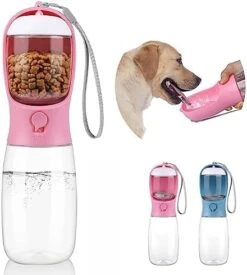 Kytely Dog Water Bottle Large, Portable Pet Water Bottle With Food Container, Leak Proof Travel Dog Water Bottle, Puppy Water Dispenser For Outdoor Walking,Hiking,Travel (19oz Pink) -Zoo Shop 41DWriknO L. AC