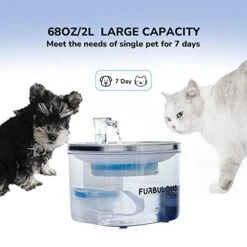 FURBULOUS Pet Fountain 68oz/2L, Automatic Cat Water Fountain, 3-Speed Adjustable Silent Water Pump, 304 Stainless Steel Drinking Tray, Translucent Water Tank. Dog Water Dispenser For Multiple Pets -Zoo Shop 41Da04c0fjL