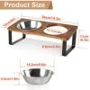 Raised Cat Food Bowls Elevated Tilted Puppy Dish Orthopedic Pet Bowl Stand Lifted 15°Angled With Double Stainless Steel Dishes 5.7 Inch Kitty Feeder Whisker Relief Anti-Vomiting(Brown) -Zoo Shop 41DxExGZ5CL