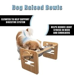 Elevated Dog Bowls With 2 Stainless Steel Dishes For Small Size Dogs & Cats- 6 Adjustable Heights Raised Bamboo Pet Slanted Feeding Stand-Large Food & Water Bowl Set- 15 ° Tilted Feeder For Cat, Puppy -Zoo Shop 41Ev9PgyxwL