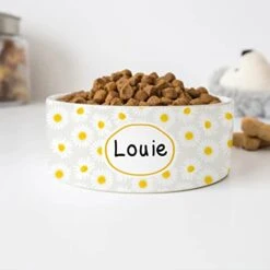 GENERIC Daisy Pattern Pet Bowl, Dog Name Bowl, Cat Name Bowl, Gift For Pets, Ceramic Bowl Available In Two Sizes