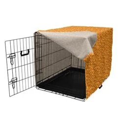 Lunarable Candy Corn Dog Crate Cover, Halloween Themed Pattern With Pumpkins And Food Repetition, Easy To Use Pet Kennel Cover For Small Dogs Puppies Kittens, 18 Inch, Orange Vermilion -Zoo Shop 41F743mfp1L