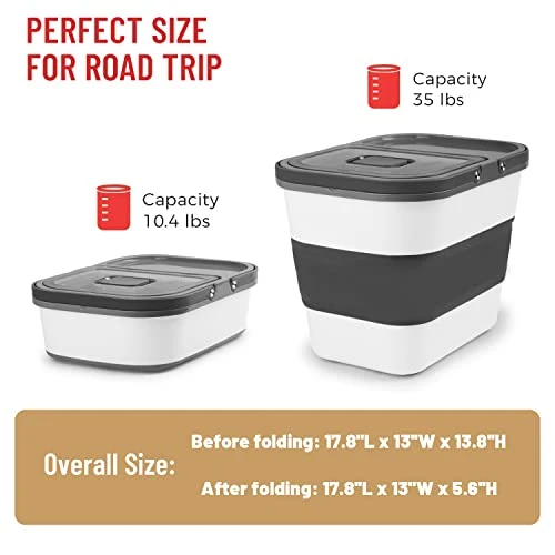 SONKONIA Dog Food Storage Container, 35lbs Collapsible Food Container With Scoop, Food Storage Bin With Airtight Lid For Dog Cat Food, Grey 4 SONKONIA Dog Food Storage Container, 35lbs Collapsible Food Container With Scoop, Food Storage Bin With Airtight Lid For Dog Cat Food, Grey - Image 2