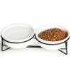 GDCZ Ceramics Raised Cat Small Dog Bowls With Heighten Metal Stand For Pet Food And Water Dishes, 15 Ounces (White) -Zoo Shop 41Fo7tfvigL