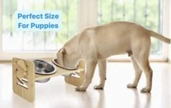 Elevated Dog Bowls With 2 Stainless Steel Dishes For Small Size Dogs & Cats- 6 Adjustable Heights Raised Bamboo Pet Slanted Feeding Stand-Large Food & Water Bowl Set- 15 ° Tilted Feeder For Cat, Puppy -Zoo Shop 41Hka8m0GIL
